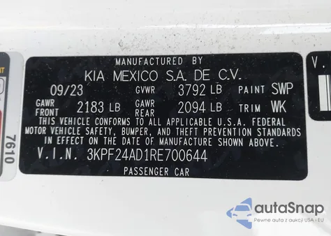2024 Kia Forte Lxs from USA, damaged, VIN 3KPF24AD1RE700644